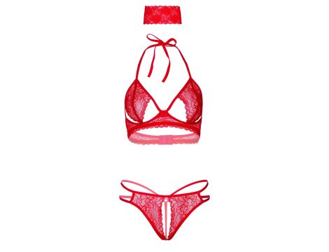 Komplet bielizny Daring Intimates czerwony L XL koronkowy z opaską - 8