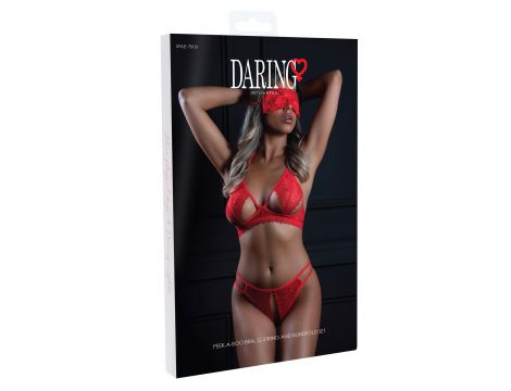 Komplet bielizny Daring Intimates czerwony L XL koronkowy z opaską - 6