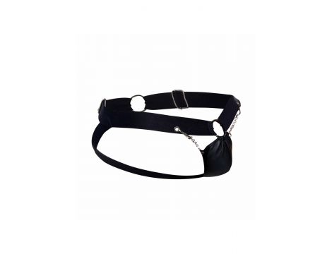 Jockstrap łańcuchowy MOB Eroticwear czarny ze skóry ekologicznej