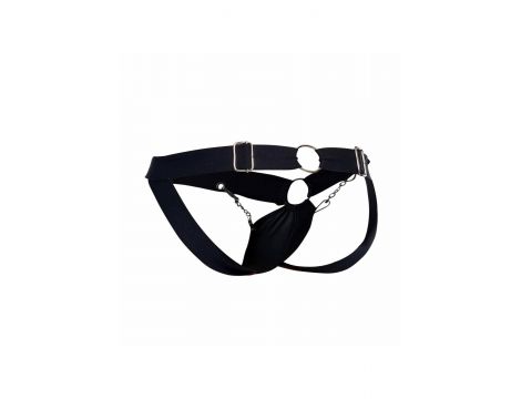 Jockstrap łańcuchowy MOB Eroticwear czarny ze skóry ekologicznej - 3