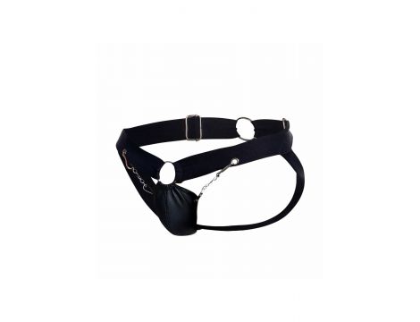 Jockstrap łańcuchowy MOB Eroticwear czarny ze skóry ekologicznej - 4