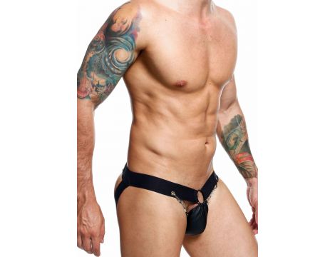 Jockstrap łańcuchowy MOB Eroticwear czarny ze skóry ekologicznej - 2