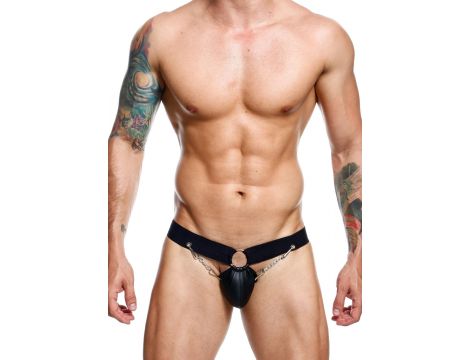 Jockstrap łańcuchowy MOB Eroticwear czarny ze skóry ekologicznej - 5