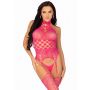 High Neck Lace Bodystocking Pink - 4