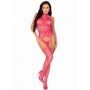 High Neck Lace Bodystocking Pink - 6