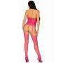 High Neck Lace Bodystocking Pink - 8