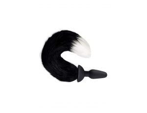 WHIPSMART 4.9 INCH SILICONE VIBRATING PLUG WITH 14 INCH BLACK INDOGO FOX TAIL
