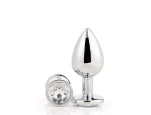 Korek analny srebrny z kamieniem Gleaming Love mały 7 cm