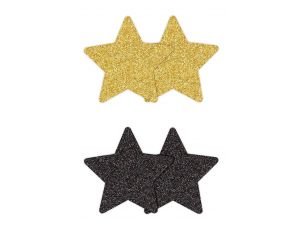 PRETTY PASTIES GLITTER STARS BLACK GOLD 2 PAIR