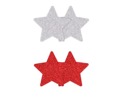 PRETTY PASTIES GLITTER STARS RED SILVER 2 PAIR