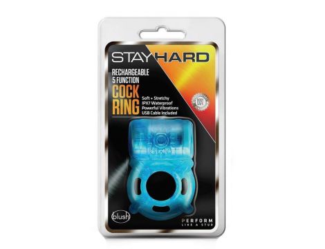 STAY HARD 5 FUNCTION COCK RING BLUE - 2