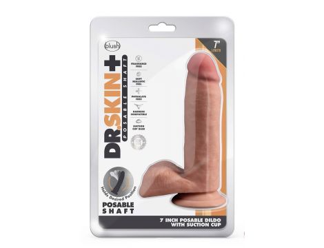 DR. SKIN PLUS  7 INCH POSABLE DILDO WITH BALLS  MOCHA - 4
