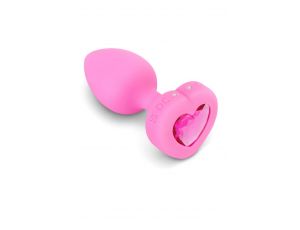 VIBRATING HEART SHAPE JEWEL PLUG SM PINK