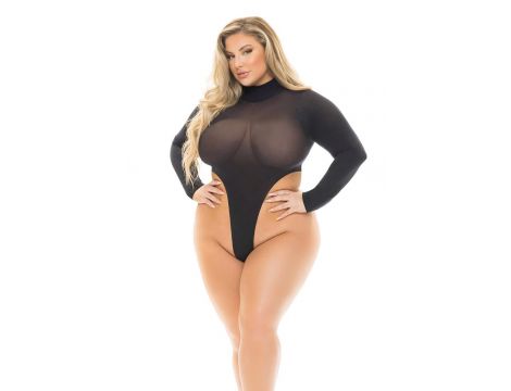 HIGH AF OPEN BACK TEDDY BLACK, PLUS SIZE - 2