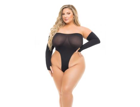 HIGH AF 2PC GLOVES & TEDDY SET BLACK, PLUS SIZE - 2