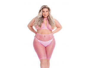 SUNSET GLOW BIKE SHORT SET PINK, PLUS SIZE