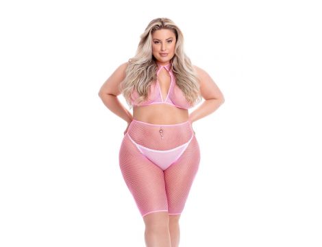 SUNSET GLOW BIKE SHORT SET PINK, PLUS SIZE