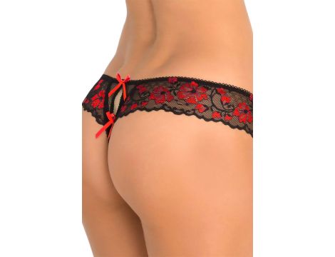 CROTCHLESS LACE THONG WITH BOWS RED, M/L - 3