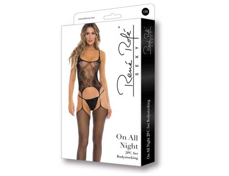 ON ALL NIGHT 2PC SET BODYSTOCK BLACK, OS - 5