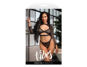 BARBED WIRE FISHNET BRALETTE, LONG SLEEVE SHRUG & PANTY, L/XL