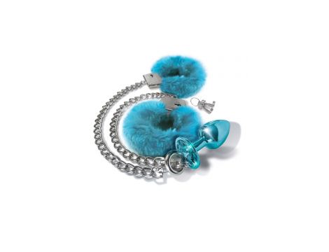 NIXIE METAL BUTT PLUG & FURRY HANDCUFF SET, MEDIUM,Â BLUE METALLIC - 3