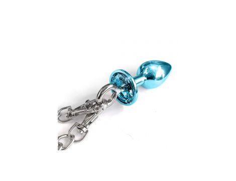 NIXIE METAL BUTT PLUG & FURRY HANDCUFF SET, MEDIUM,Â BLUE METALLIC - 2