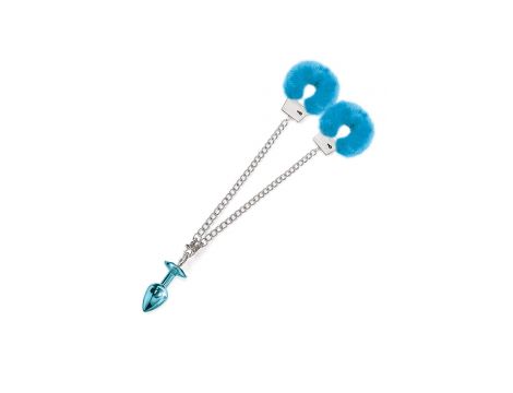 NIXIE METAL BUTT PLUG & FURRY HANDCUFF SET, MEDIUM,Â BLUE METALLIC - 5