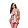 Kostium pielęgniarki Baci Lingerie biały z czerwonymi detalami i czapką - 3
