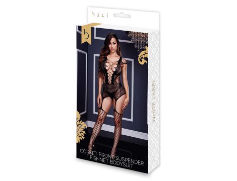 CORSET FRONT SUSPENDER FISHNET BODYSUIT - 5