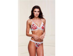WHITE FLORAL & LACE BRA SET, S/M