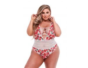 WHITE FLORAL & LACE TEDDY, XL