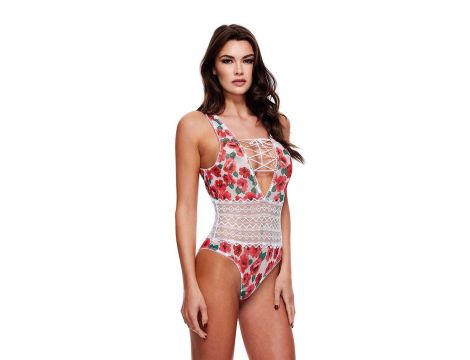 WHITE FLORAL & LACE TEDDY, S/M - 2