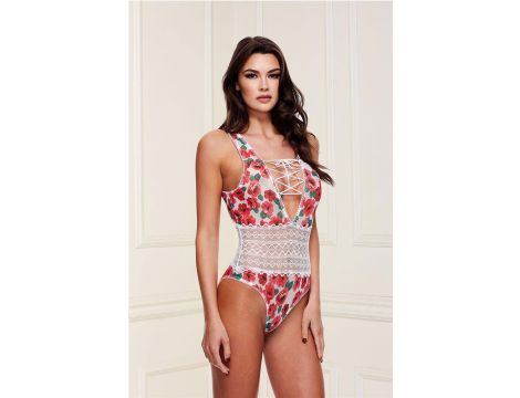 WHITE FLORAL & LACE TEDDY, S/M