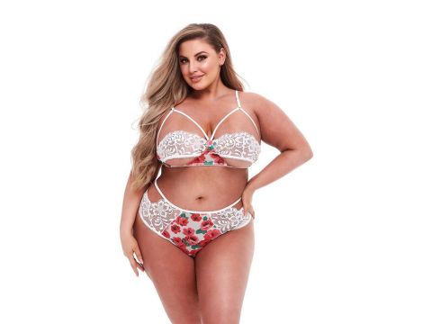 WHITE FLORAL & LACE BRA SET, XL - 2