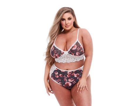 GREY FLORAL & LACE BRA SET, XL - 2