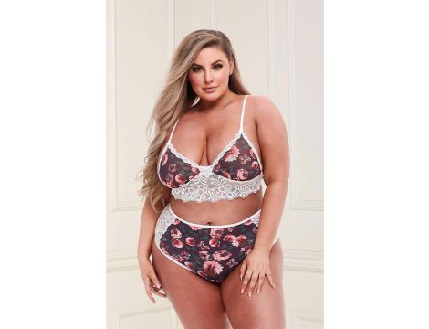 GREY FLORAL & LACE BRA SET, XL - 4