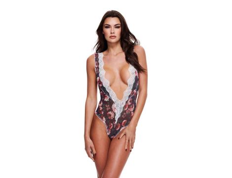 GREY FLORAL & LACE TEDDY, M/L