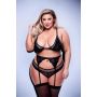 3PC LACE & MESH BRA, GARTER & PANTY SET BLACK, QUEEN - 2