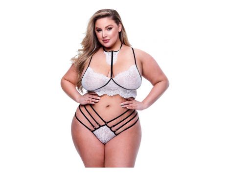 2PC STRAPPY LACE BRA & PANTY SET BLACK, QUEEN - 3