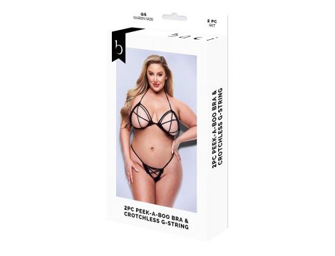 BACI 2 PCS PEEK-A-BOO BRA & CROTCHLESS G-STRING SET BLACK , Q - 5