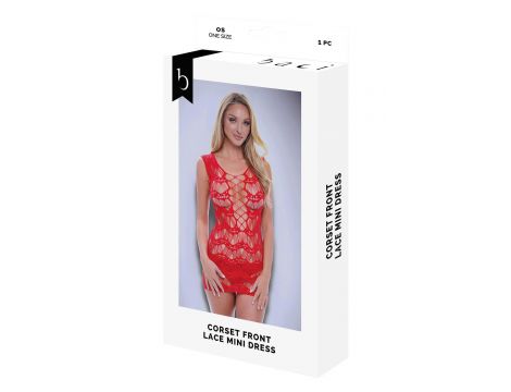 BACI CORSET FRONT LACE MINI DRESS RED, OS - 3