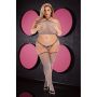 LAPDANCE 3 PCSS CROP TOP G-STRING & THIGH HIGH SET GREY, QUEEN - 3