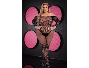LAPDANCE OFF-THE-SHOULDER LACE BODYSTOCKING BLACK, QUEEN