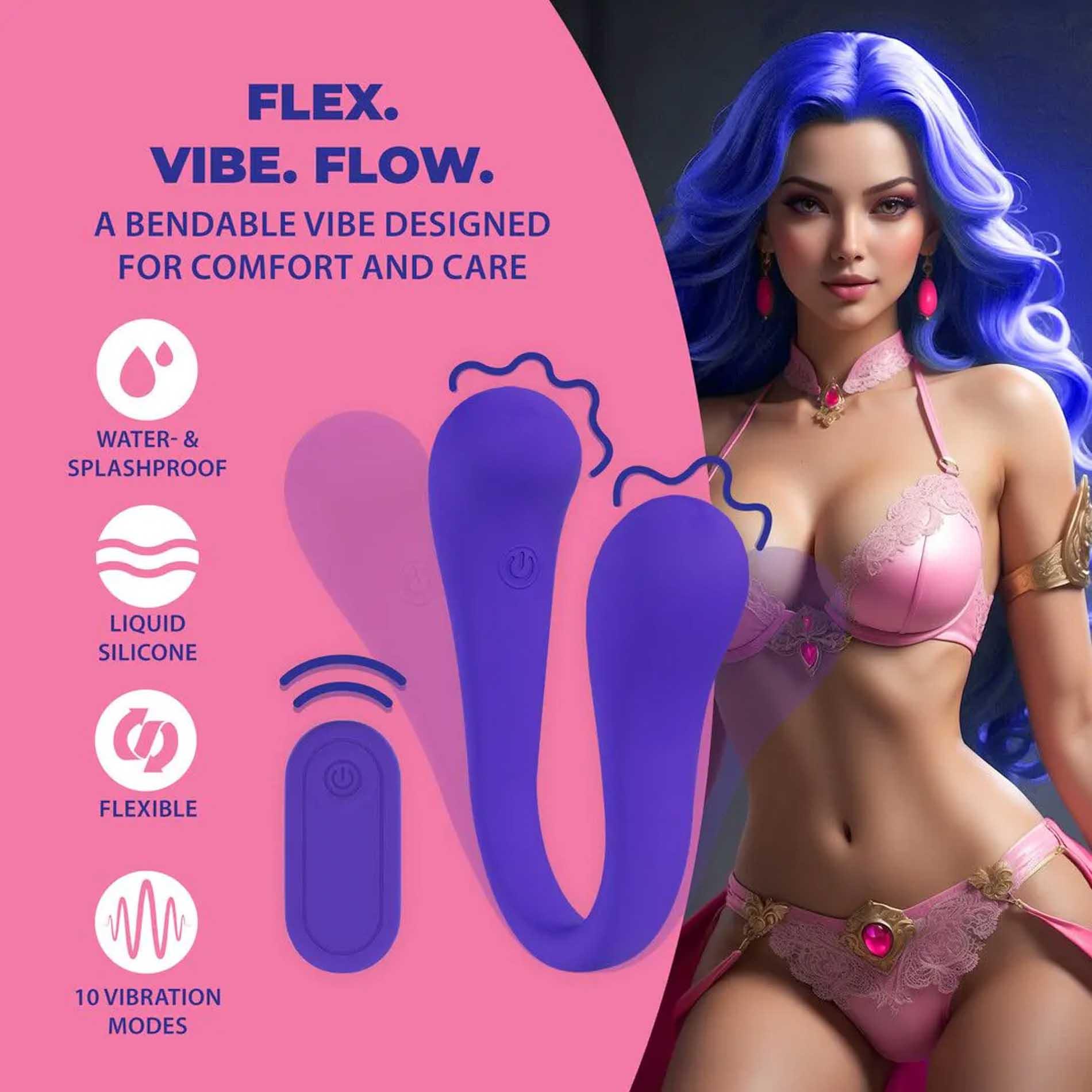 Dual-Ended Bendable Vibe With Remote Control - Purple