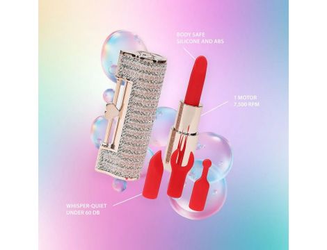 Angel - Lipstick Vibrator with 4 Attachments - Pink - 8