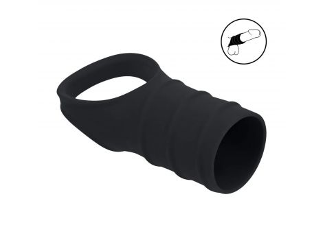 Silicone Cockring and Ribbed Sleeve - Black - 2
