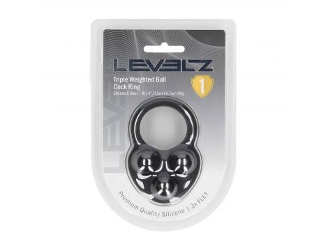 Liquid Silicone Triple Weighted Ball Cockring - Black - 5