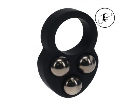 Liquid Silicone Triple Weighted Ball Cockring - Black - 2