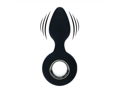 Vibrating Silicone Anal Plug with Loop - Black - 2