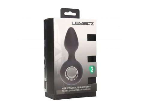 Vibrating Silicone Anal Plug with Loop - Black